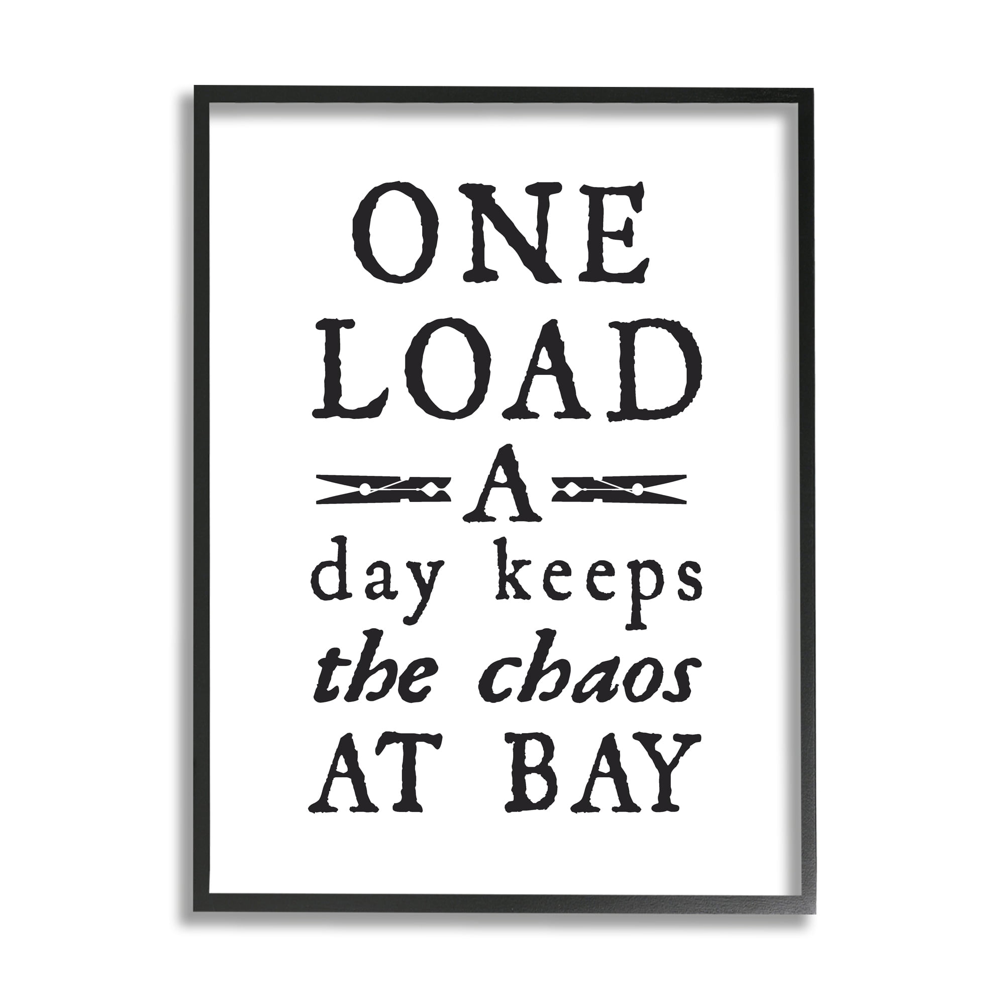 Stupell Industries Laundry Clothespin Distressed Text Phrase Sign Graphic Art Black Framed Art Print Wall Art, Design by Lettered and Lined