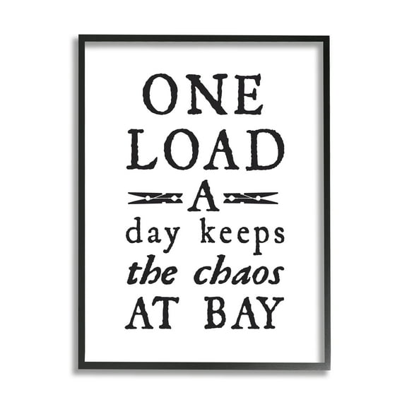 Stupell Industries Laundry Clothespin Distressed Text Phrase Sign Graphic Art Black Framed Art Print Wall Art, Design by Lettered and Lined