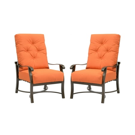 - Emerald Home Chatham II Cayenne and Cappuccino Outdoor Dining Arm Chair with Powder Coated Aluminum Frame And Sunbrella Cushions, Set of Two