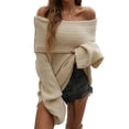 thumbnail image 3 of Women'S Off the Shoulder Elegant Solid Color Long Sleeve Sweater Top Chic Casual Pullover Color S, 3 of 9