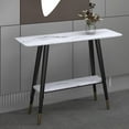 thumbnail image 4 of Modern MDF and Metal 2-tier Console Table - White Faux Marble and Black, 4 of 7