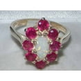 thumbnail image 4 of LBG British Made 18k White Gold Natural Opal & Ruby Womens Promise Ring - 33 size options - Size 9.5, 4 of 5