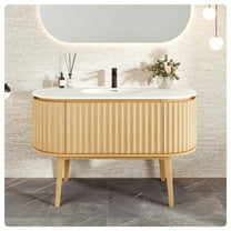 Eviva Haven 48"W x 22"D Oak Freestanding Bathroom Vanity with White Solid Surface Integrated Sink Top
