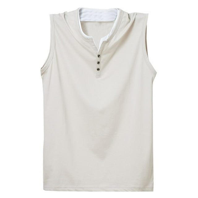 Timegard Mens Tank Top Plus Size Notched V Neck Button Sleeveless Comfy Tee Shirts Casual Athletic Top