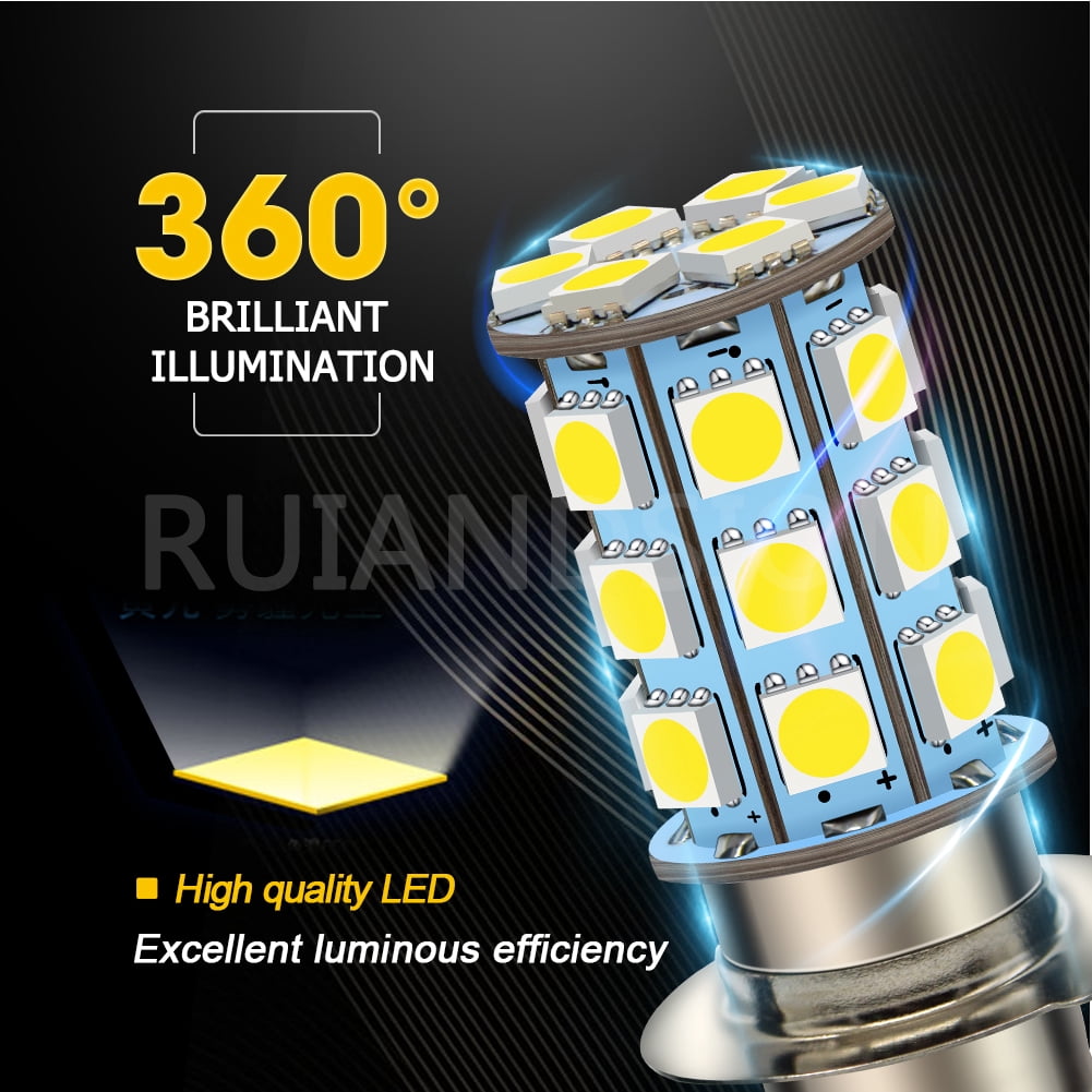 2x H6M/P15D 6V LED Headlight Bulbs For Motorcycles - White 6000K, 12 SMD 5050