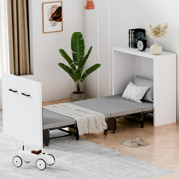 FICISOG Murphy Bed with Mattress, Folded Cabinet Bed, Guest Bed Roll Away Bed Fold up Bed for Guest Bedroom, Living Room, Office,75" x 29"