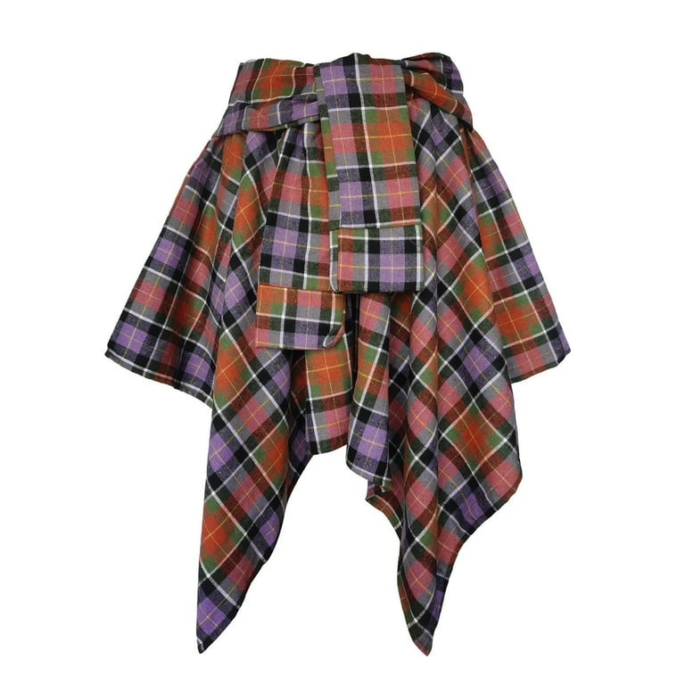 JDEFEG 80S Skirt Womens Casual Plaid Belt Skirt Splice Skirt