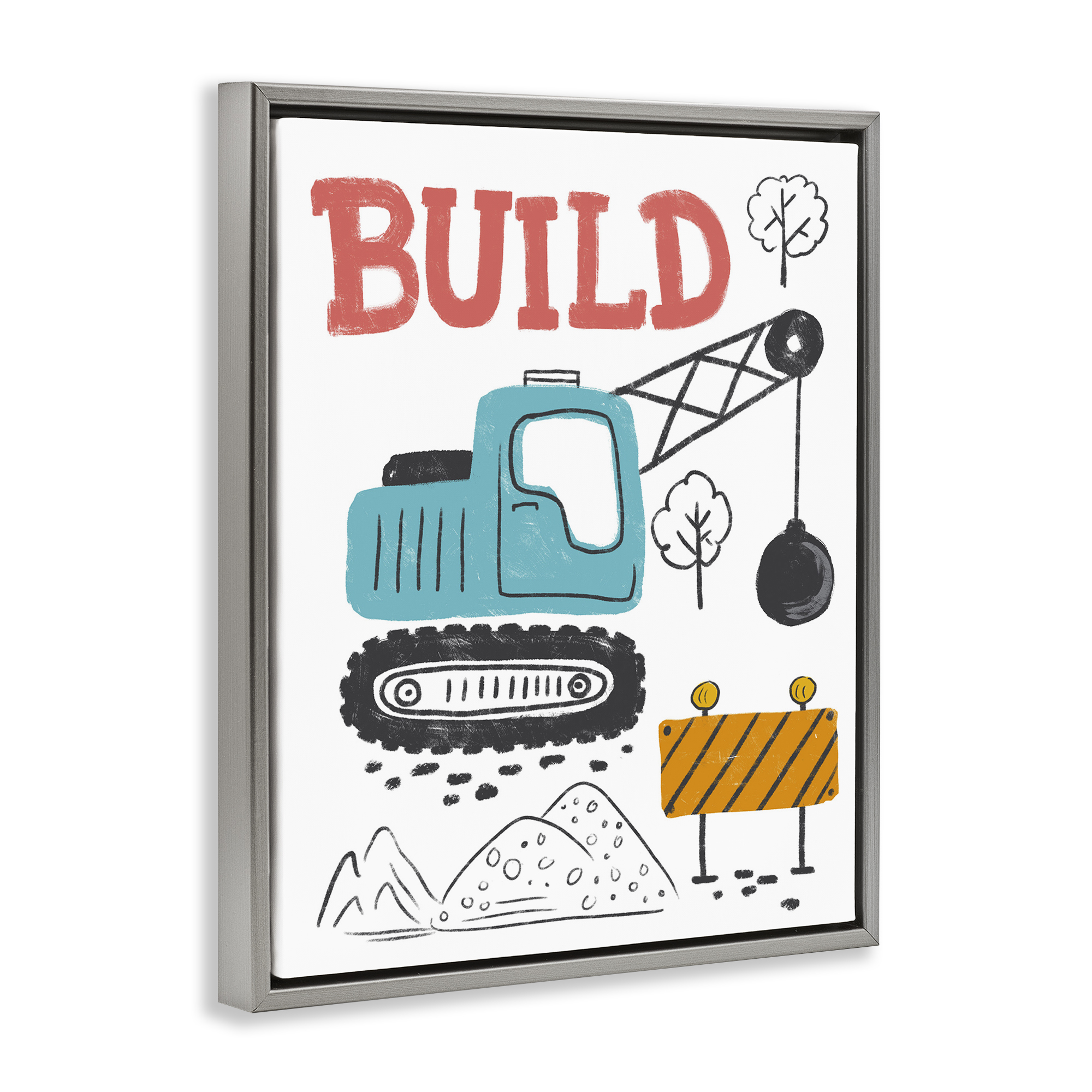 Stupell Industries Construction Build Phrase Transportation Painting Gray Floater Framed Art Print Wall Art, 25 x 31