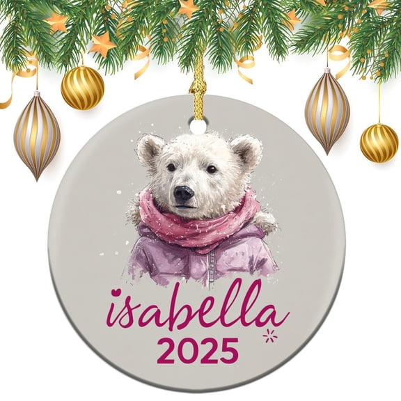 Personalized Polar Bear Christmas Ceramic Ornament Custom Name Polar Bear Keepsake Ceramic Ornament Collectible Present Gift Xmas Tree Decoration Gifts for Women Men On Christmas