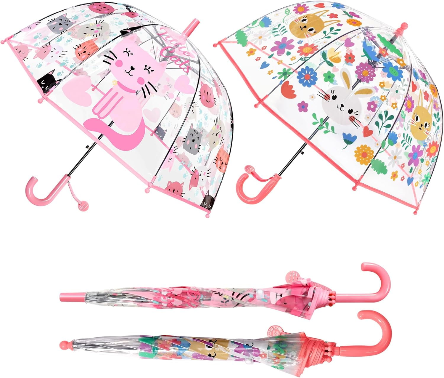 MGH 2 PCS Kids Clear Umbrellas for Rain Dome Bubble Umbrella Windproof for Toddler Boys Girls