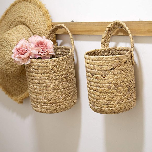Home Textile Storage Clearance Wall Hanging Storage Baskets Small Seaweed Woven Closet Storage Bins Hanging Rope Basket Flower Plants Wall Basket Decor, Home Textile Home Textile Storage