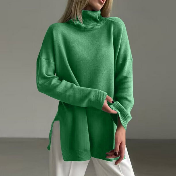 Suéter de cuello alto para mujer, de manga larga, suelto, de color sólido, con cuello alto, suéter de punto, suéter para mujer