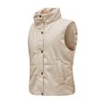 thumbnail image 5 of Lilgiuy Women Pocket Vest Coat Short Jacket Winter Sleeveless Faux Leather Coat Beige，4（S） Winter Fashion 2022, 5 of 5