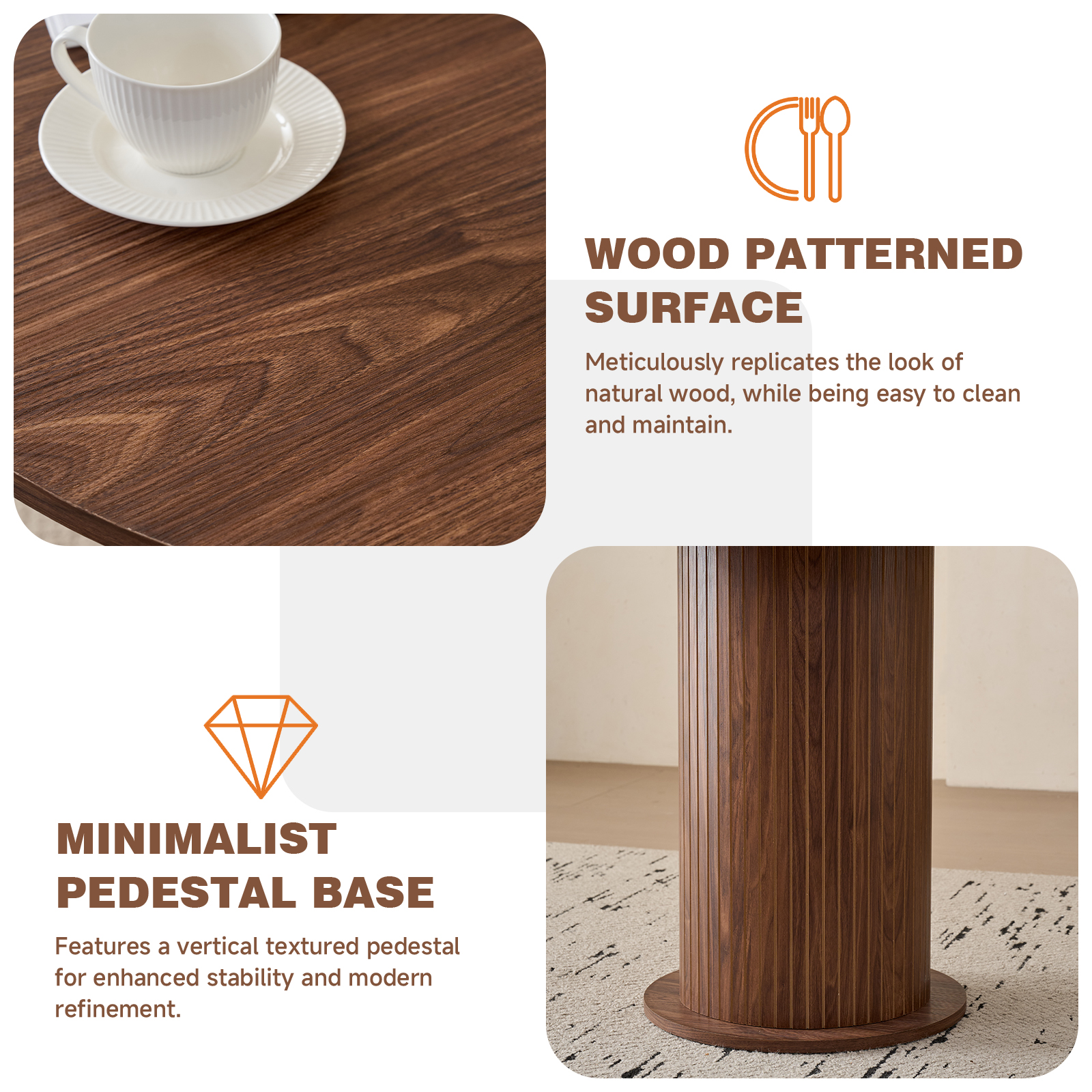 35.5" Round Dining Table for 2, Modern Small Pedestal Kitchen Table, Space Saving, for Apartment Dining Living Room. Brown