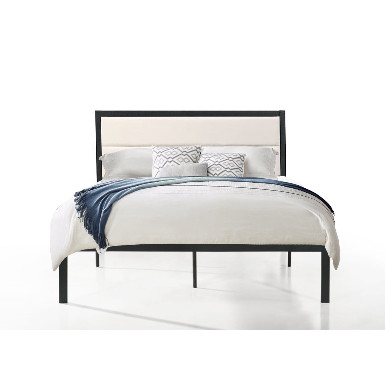 Belle Isle Furniture Highland Modern Velvet Low Profile Upholstered Bed, Queen, Beige