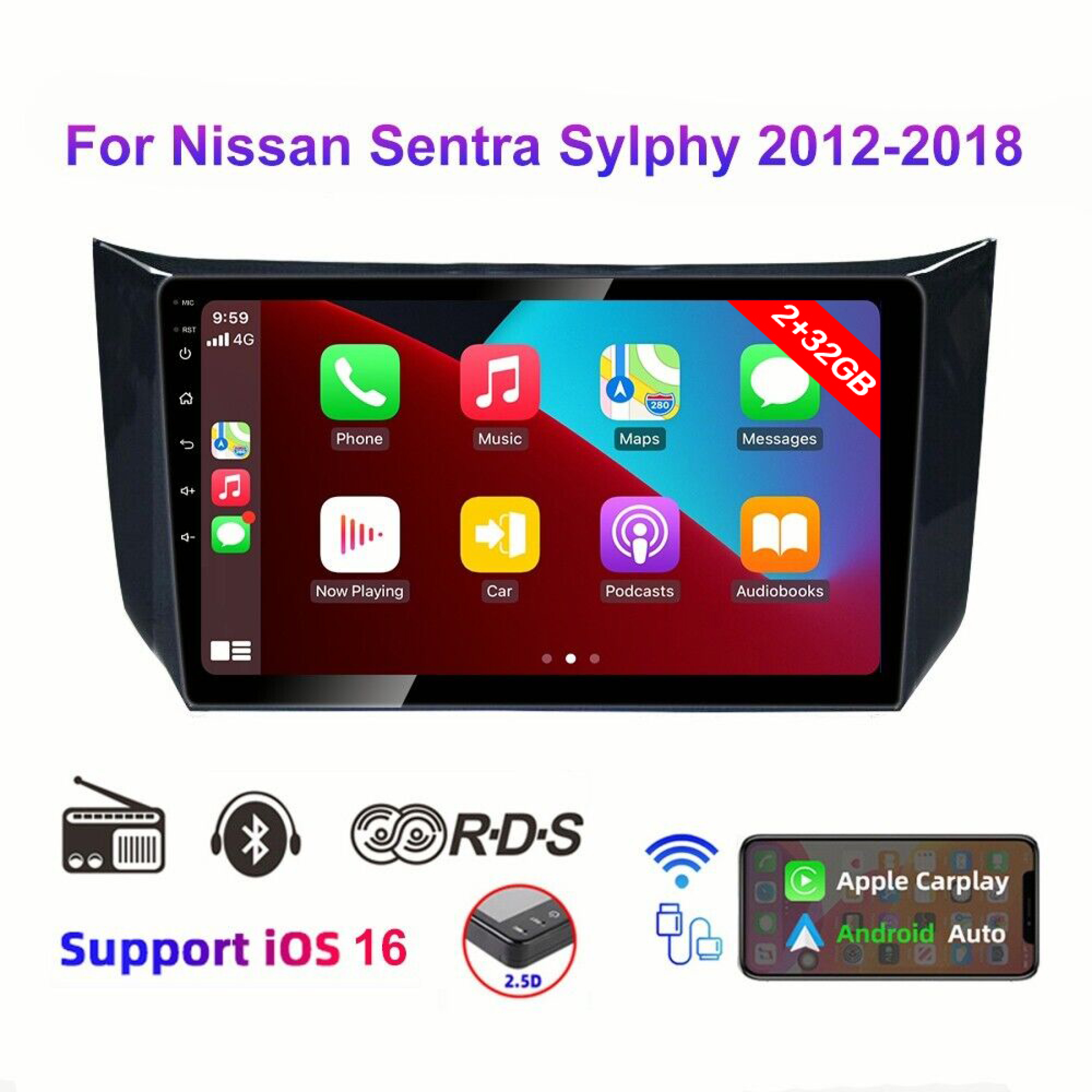 Android 12 Car Stereo for Nissan Sentra Sylphy 20122018 with Apple