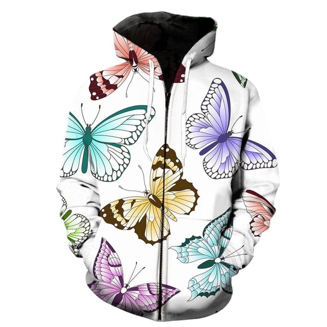 Sudadera con capucha y cremallera con estampado de mariposas de dibujos animados para niños, sudadera con capucha de calle para hombre, sudadera de hip-hop, nueva