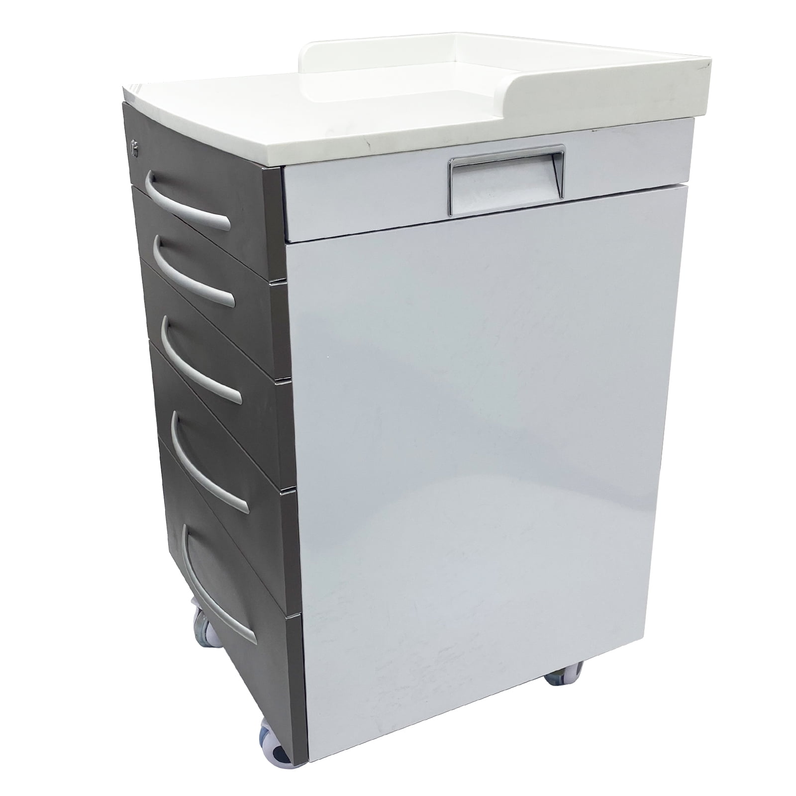 Dental Assistant's Mobile Cart Office File Storage Cabinet with 4 Drawers and 2 Storage Trays Brown for Office Hospital School Home Hospital with Lock and Wheels