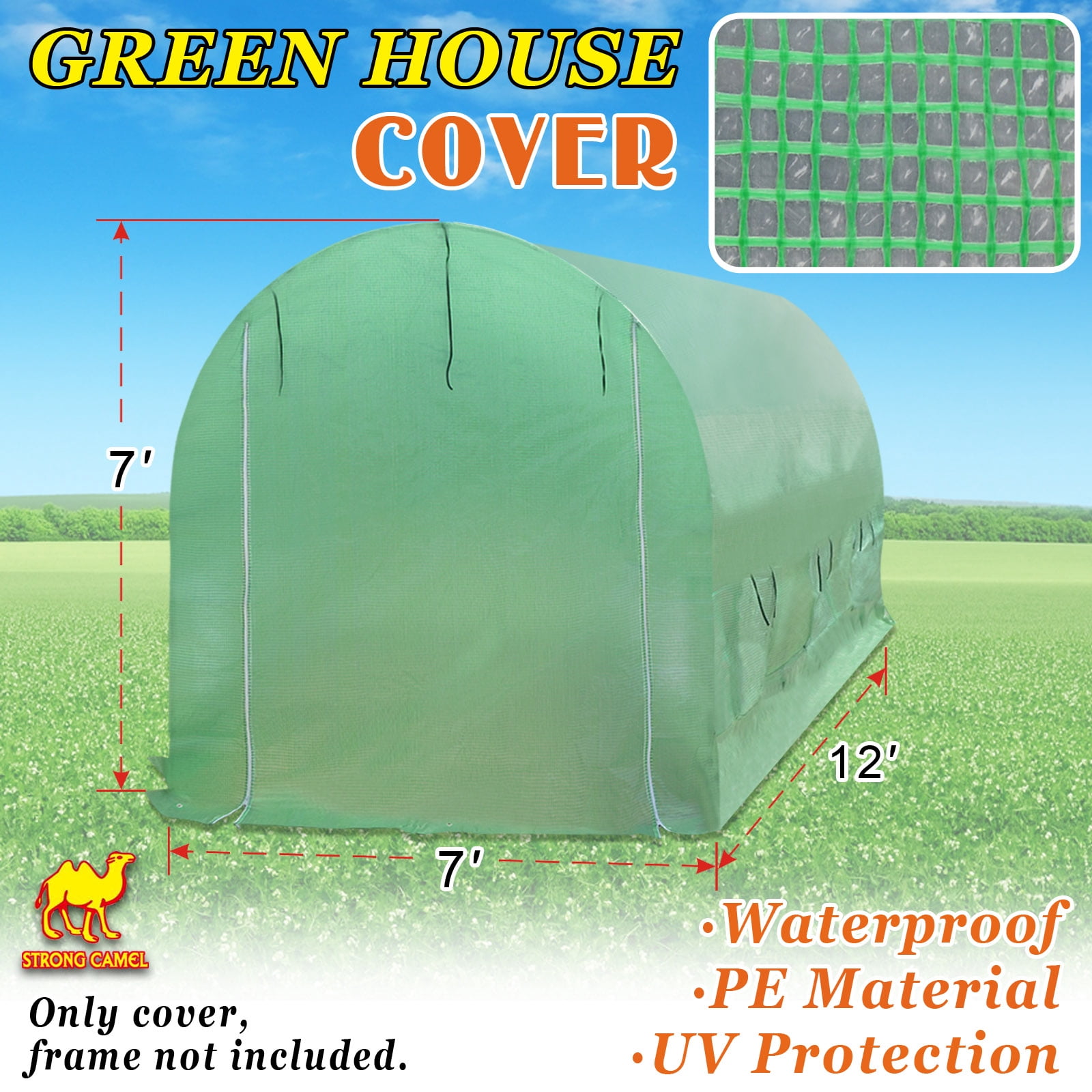SUNNY Replacement Cover Canopy for Hot Green House 12'X7'X7' Larger Walk in Outdoor Plant Gardening Greenhouse Plant Protector (Frame not Include) Color: Green