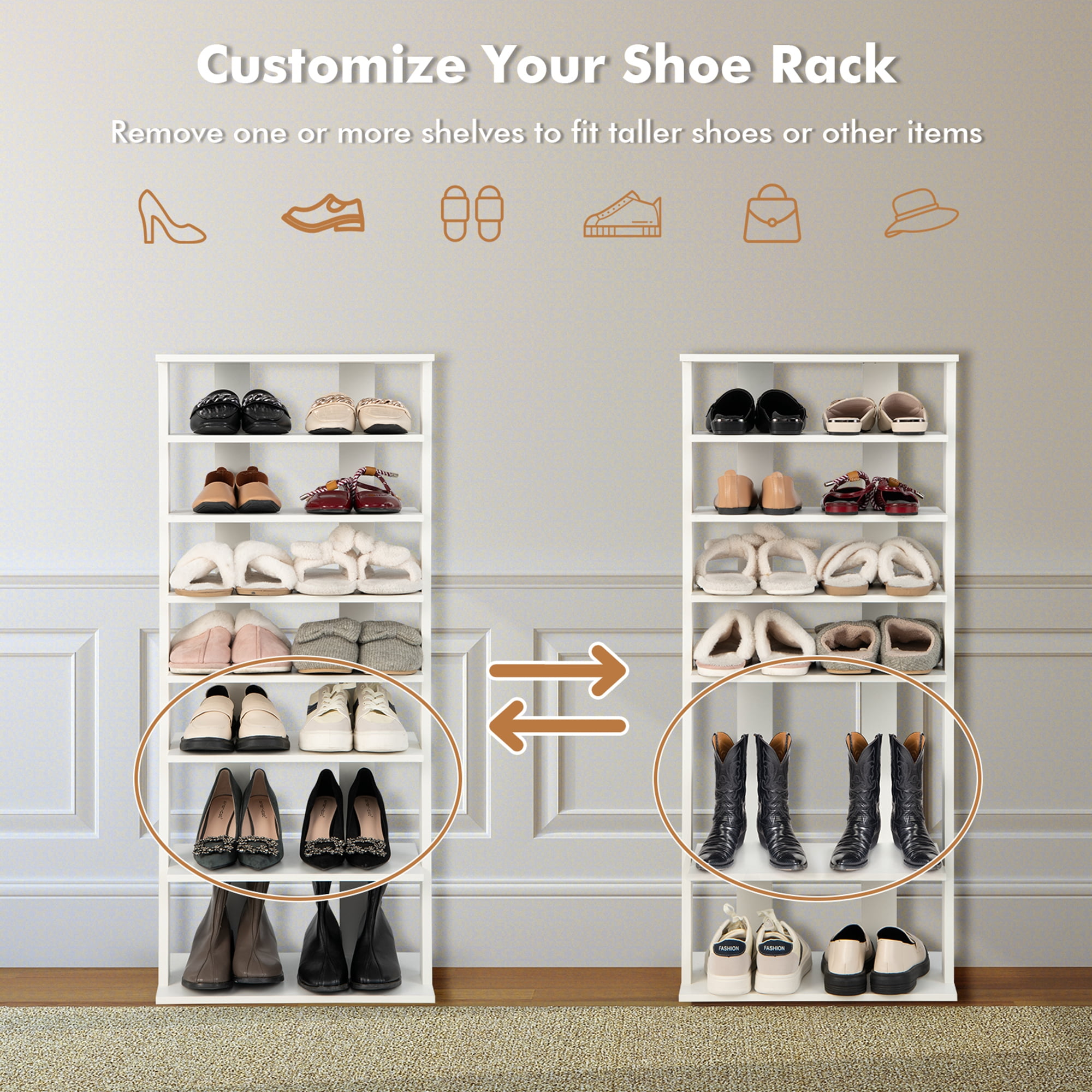Gymax Patented 7-Tier Double Shoe Rack Free Standing Shelf Storage