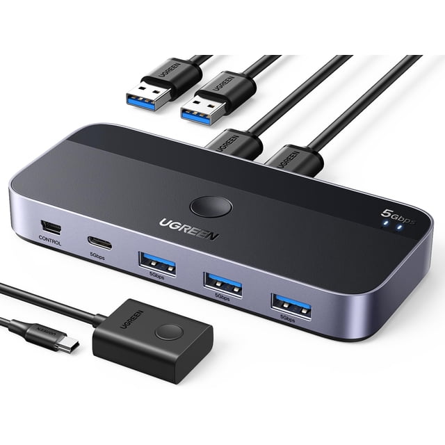 Conmutador USB UGREEN USB 3.0 de 4 puertos para 2 ordenadores con cables
