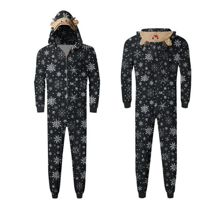 

Matching Family Christmas Pajamas Hoodie Sleeper Festival Snowflakes PJ s Plush Cozy Warm Full Zipper Jumpsuits with Pockets