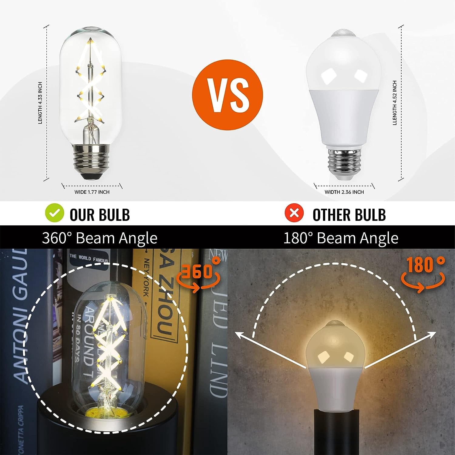 OMED Fishbone LED Filament Vintage Edison Light Bulbs, T45/T14 E26 4W Antique Tubular Edison Bulbs 40 Watt Equal, 400LM 4000K Daylight White Spiral Retro Tube Edison Bulbs, Clear Glass, 6 Pack
