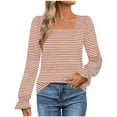 thumbnail image 2 of WXLWZYWL Long Sleeve Shirts for Women Women's Long Sleeve Square Neck Shirts 2024 Fall Causal Trendy Striped Tops, 2 of 6