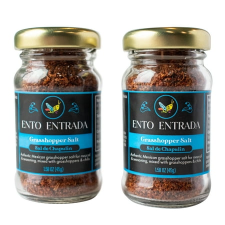 2 Pack: Sal Con Chapulin, Grasshopper Salt from Oaxaca, Mexico with Toasted Mexican Grasshoppers | Rimming Salt for Mezcal and Tequila, Traditional Oaxacan Seasoning (1.58oz)