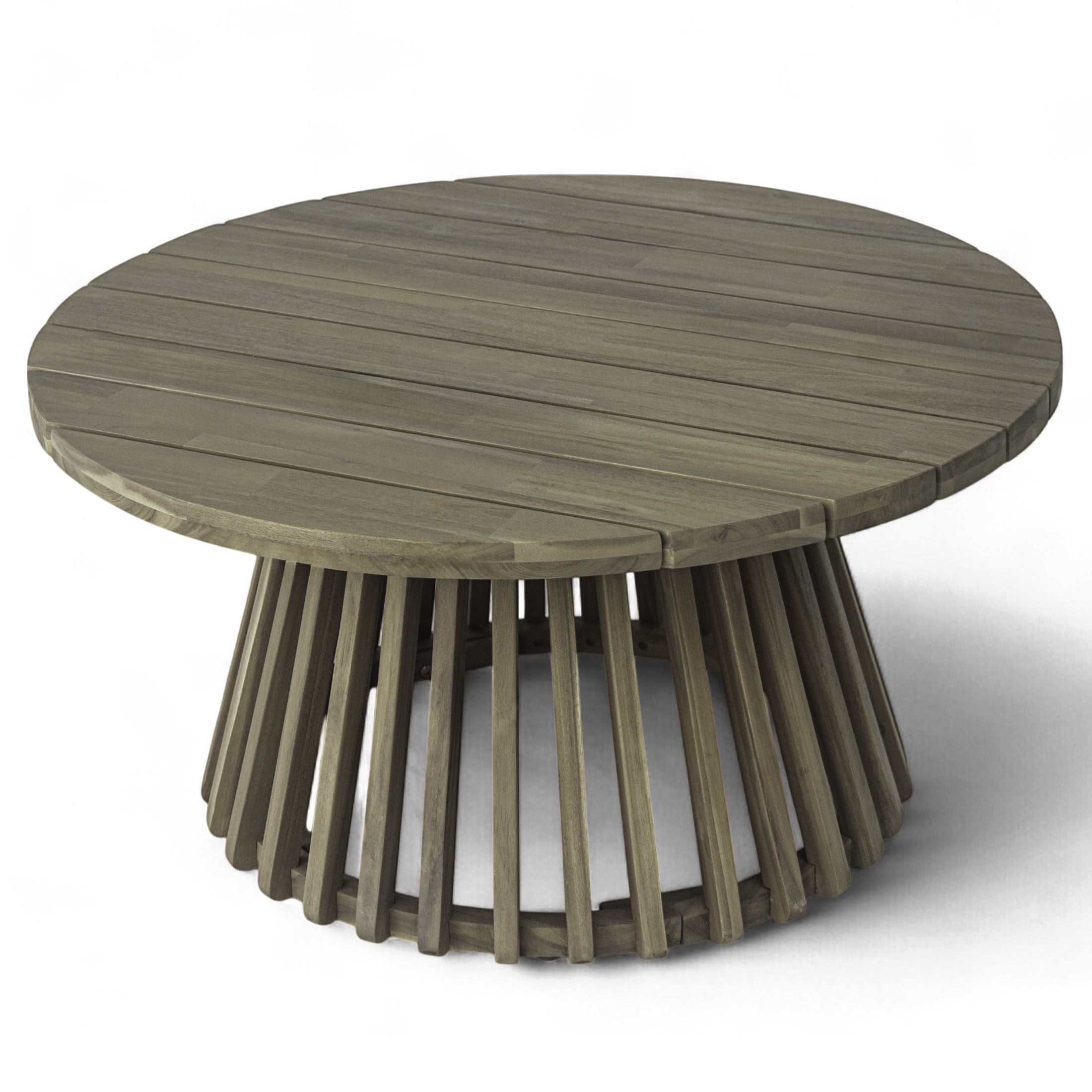 Christopher Knight Home 31.5" Outdoor Round Coffee Table, Acacia Wood Patio Table with Slatted Base, Gray