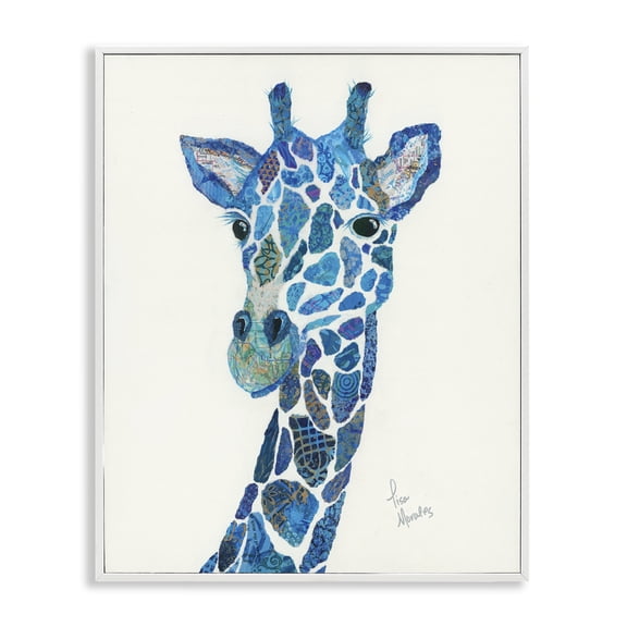 Stupell Industries Eclectic Blue Giraffe Varied Collage Assortment Animal White Framed Giclee Art, 24 x 30, by Lisa Morales