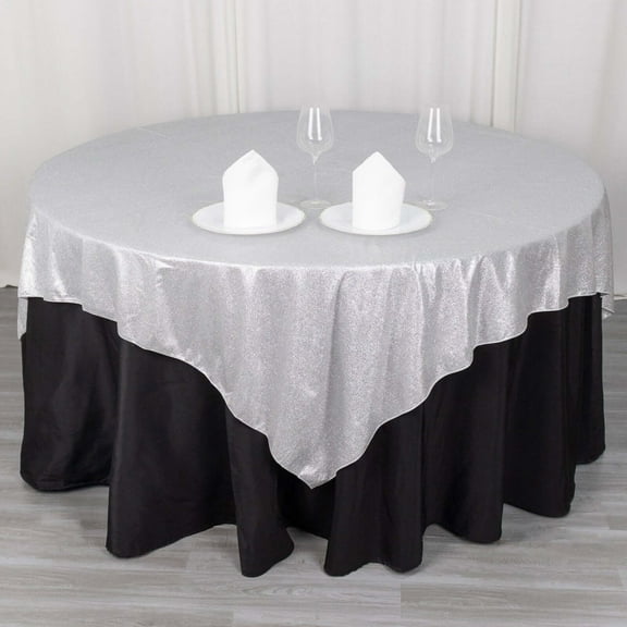 Efavormart 72"x72" Silver Glitter Sparkle Polyester Table Overlay, Shimmery Square Table Topper
