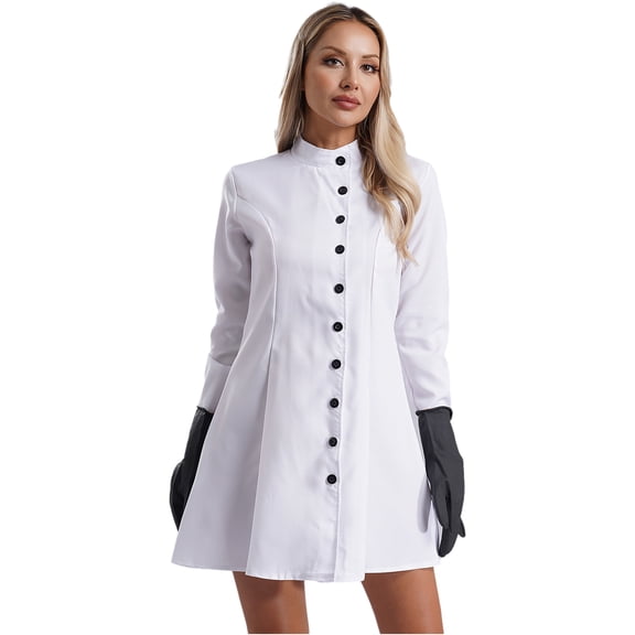 Sxiwei Womens Mad Scientist Costume Science Expert Long Sleeve Science Lab Coat with Gloves White L