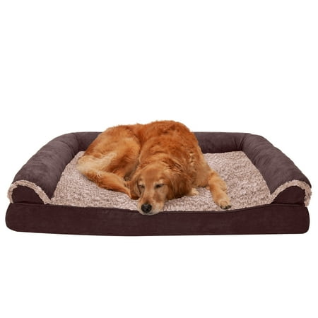 UPC: 0842229124262 | FurHaven Pet Products Two-Tone Faux Fur & Suede Cooling Gel Memory Foam Sofa-Style Pet Bed for Dogs & Cats – Espresso Jumbo