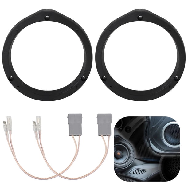 Kit de adaptadores de altavoz estéreo para coche, 2 piezas de placas de montaje de altavoz de puerta delantera trasera de 6,5 pulgadas con mazos de cables de altavoz, anillos espaciadores de montaje d