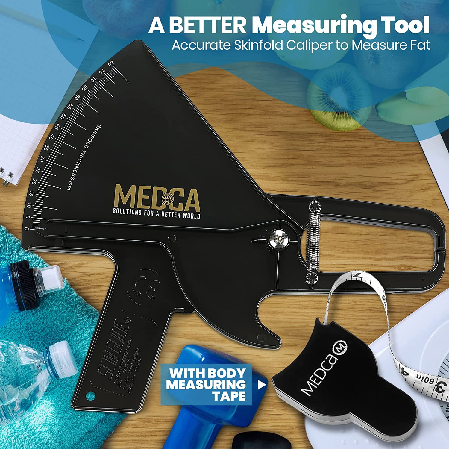 MEDca Pro Skinfold Caliper & Body Measurement Tape Precision Body Fat