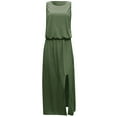thumbnail image 4 of Antinious Summer Dresses for Women,Womens Dresses for Party,Plus Size Dresses for Curvy Women Casual Sleeveless Round Neck Solid Fork Opening Beach Dress,Army Green,XXXXL, 4 of 5