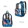 thumbnail image 2 of FKELYI Camo Blue Dinosaur USA Flag Print 17 Inch Clear Backpack for Boys & Girls, Kids Backpack See Through Schoolbag Spacious Bookbag Travel Bags for Elementary Student, 2 of 7