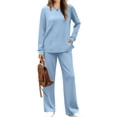 thumbnail image 2 of HaiMao Two Piece Sets for Women Clearance Sweatsuit Drawstring Cargo Jogger Sets with Pockets Airport Outfits Fall Tracksuit Light Blue 4(S), 2 of 8