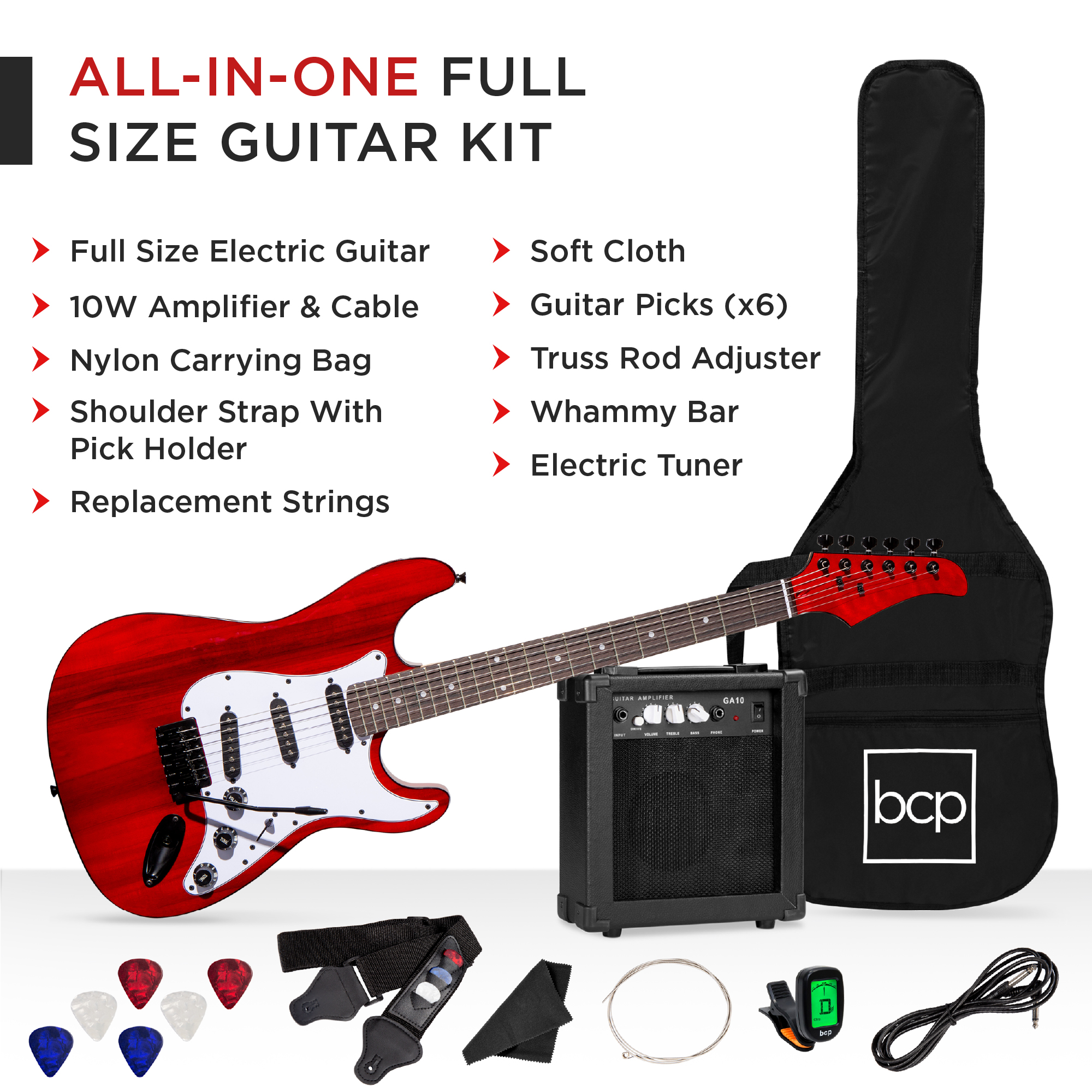 Best Choice Products 39in Full Size Beginner Electric Guitar Kit with Case, Strap, Amp, Whammy Bar - Cherry Red - image 2 of 6