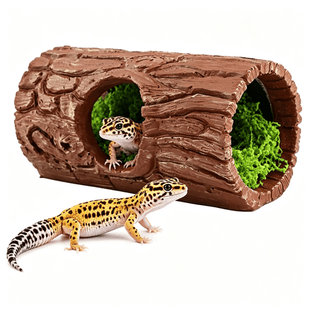 PAGEIA Reptile Hide Cave Resin Hollow Tree Trunk Hideout with Faux Moss Leopard Gecko Hide and Humid Hide for Arboreal Reptiles Amphibian Habitat Hideouts Lizard Terrarium Decor