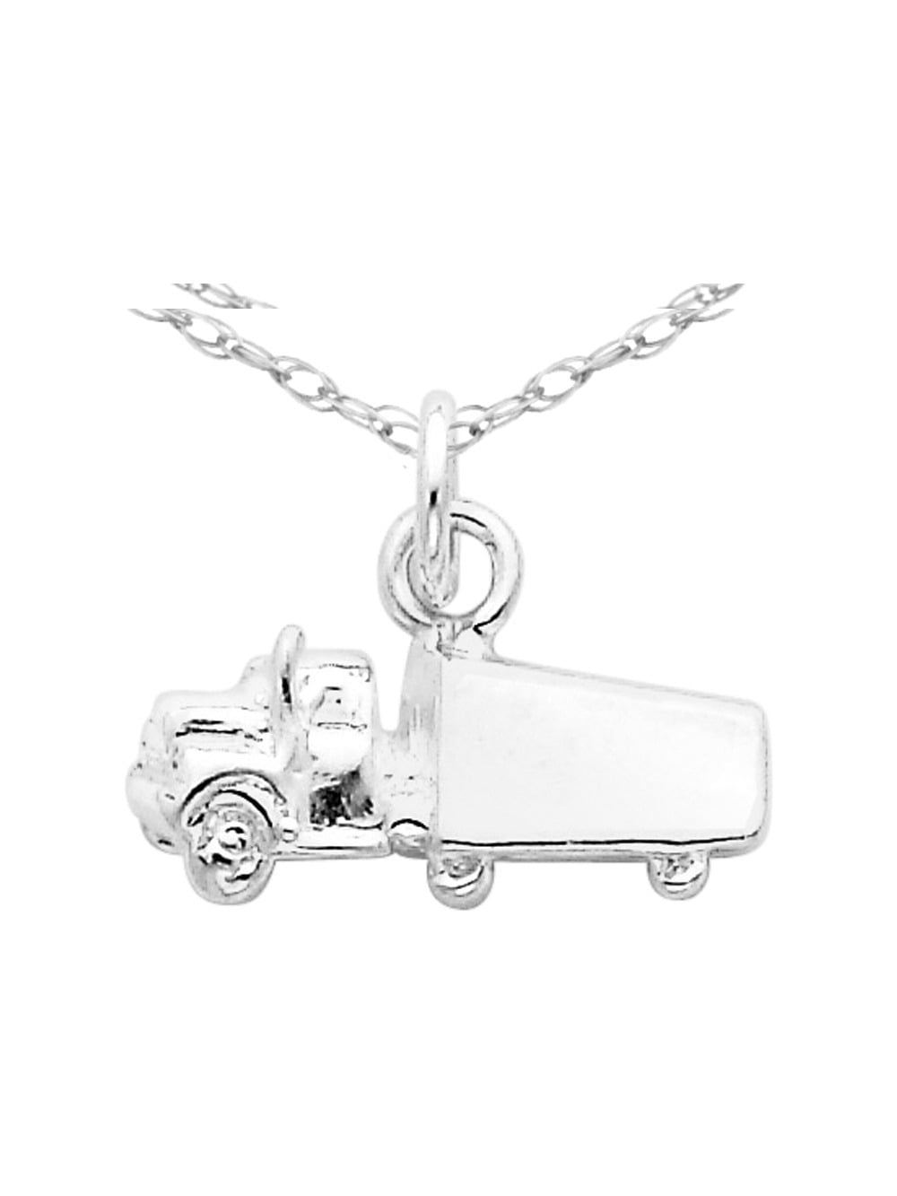 SemiTrailer Truck Charm Pendant Necklace in Sterling Silver with Chain