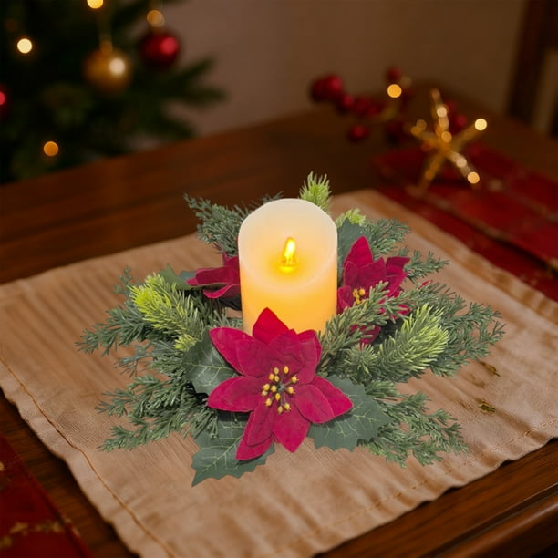 Anillo De Plástico Adorno navideño de mesa con portavelas de pegamento suave, forma de corona, 35x35x6cm, plástico, 1 unidad Rkxzt