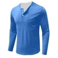 thumbnail image 5 of RYDCOT Men's Henley Shirt Fall Simple Crewneck Solid Color Slim Fit Long Sleeve T Shirts Button up Shirt Blue, 5 of 6
