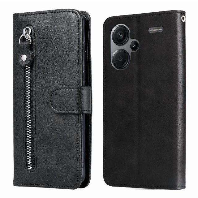 Estuche de Cuero PU con Cierre para Xiaomi Redmi Note 13 Pro Plus 5G , Funda Protectora con Billetera y Correa