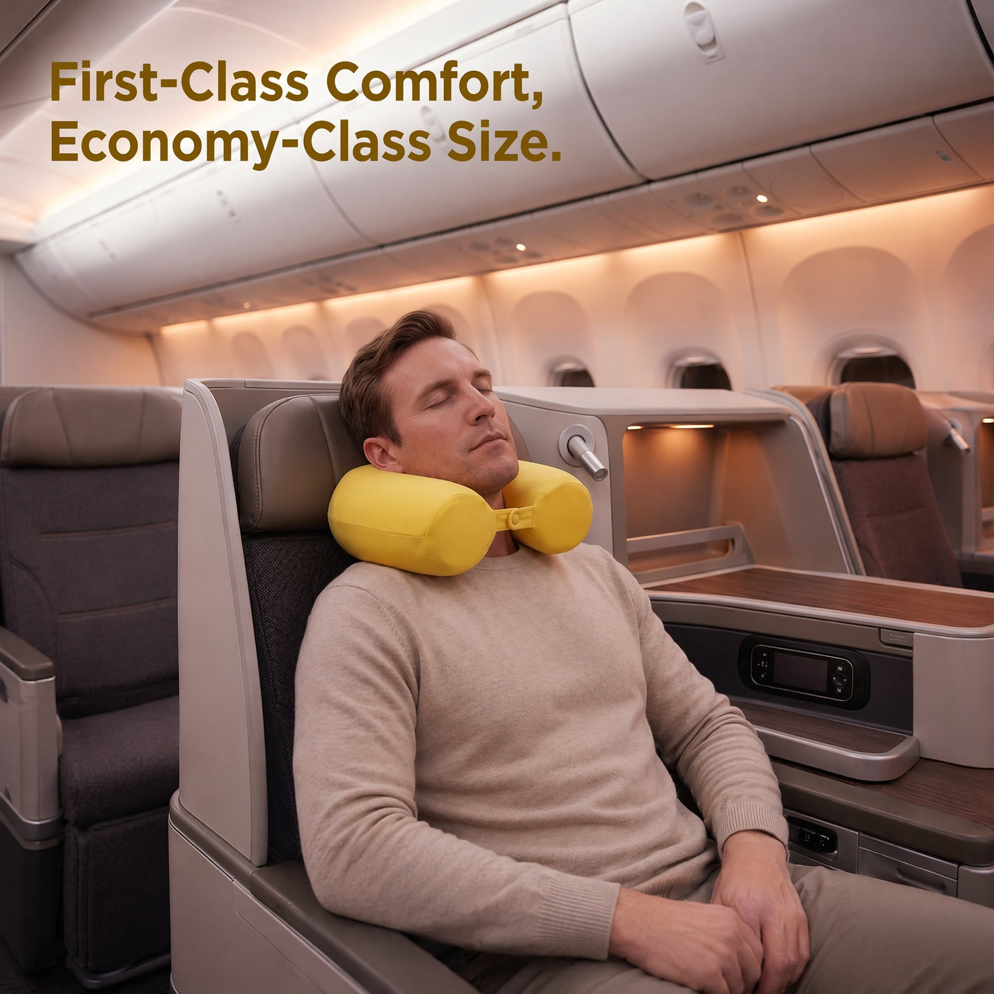 Unique Bargains Memory Foam Neck Pillow U Shape Snap Closure for Airplane Yellow 25"x4"