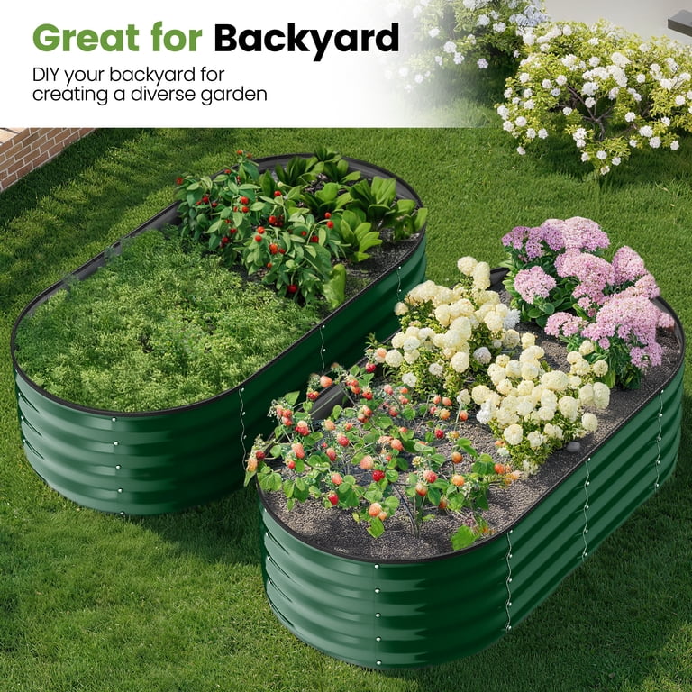 GVDV 2 Pack Raised Garden Bed Outdoor, 4x2x1ft Backyard Oval Metal