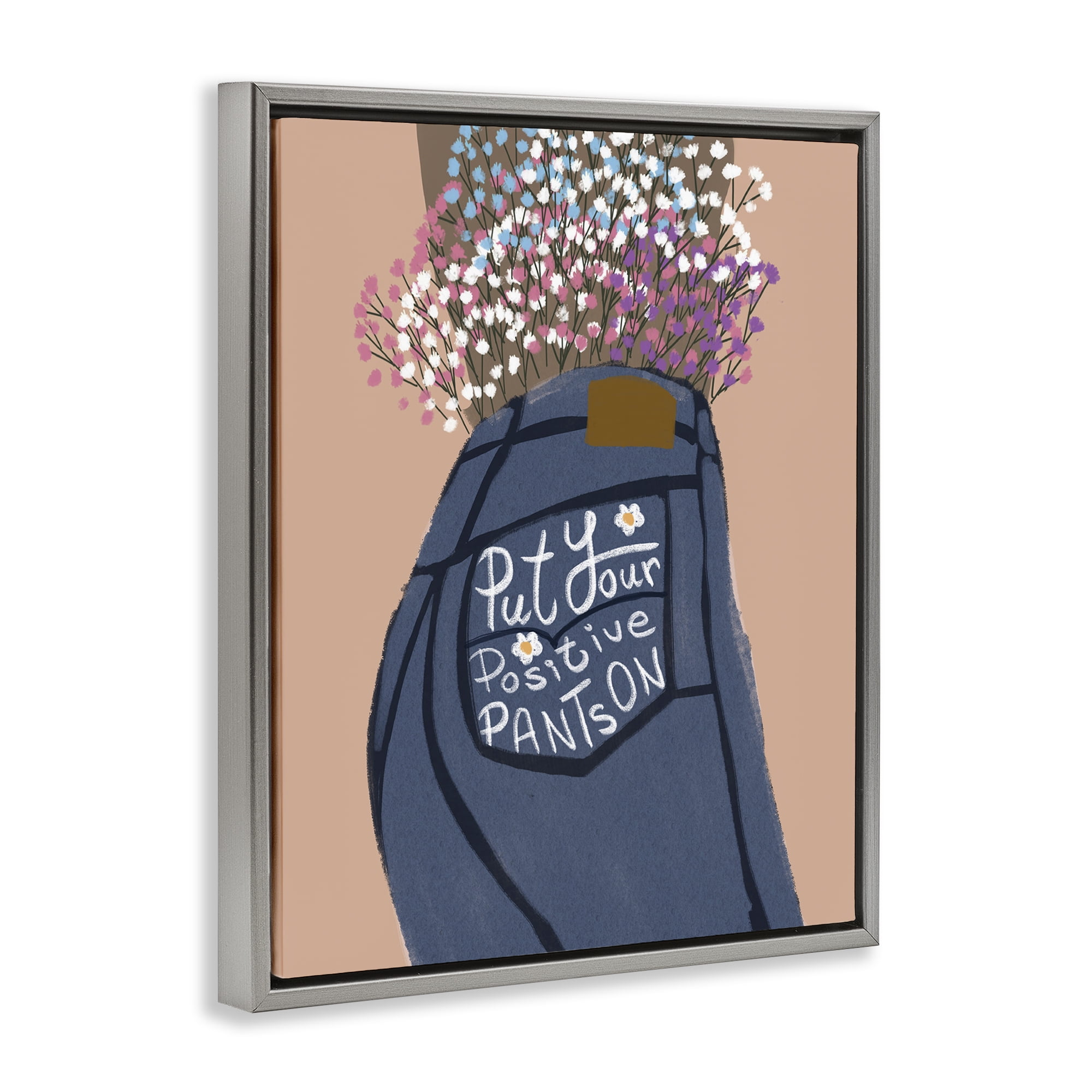 Stupell Industries Floral Positive Pants Novelty Painting Gray Floater Framed Art Print Wall Art, 25 x 31