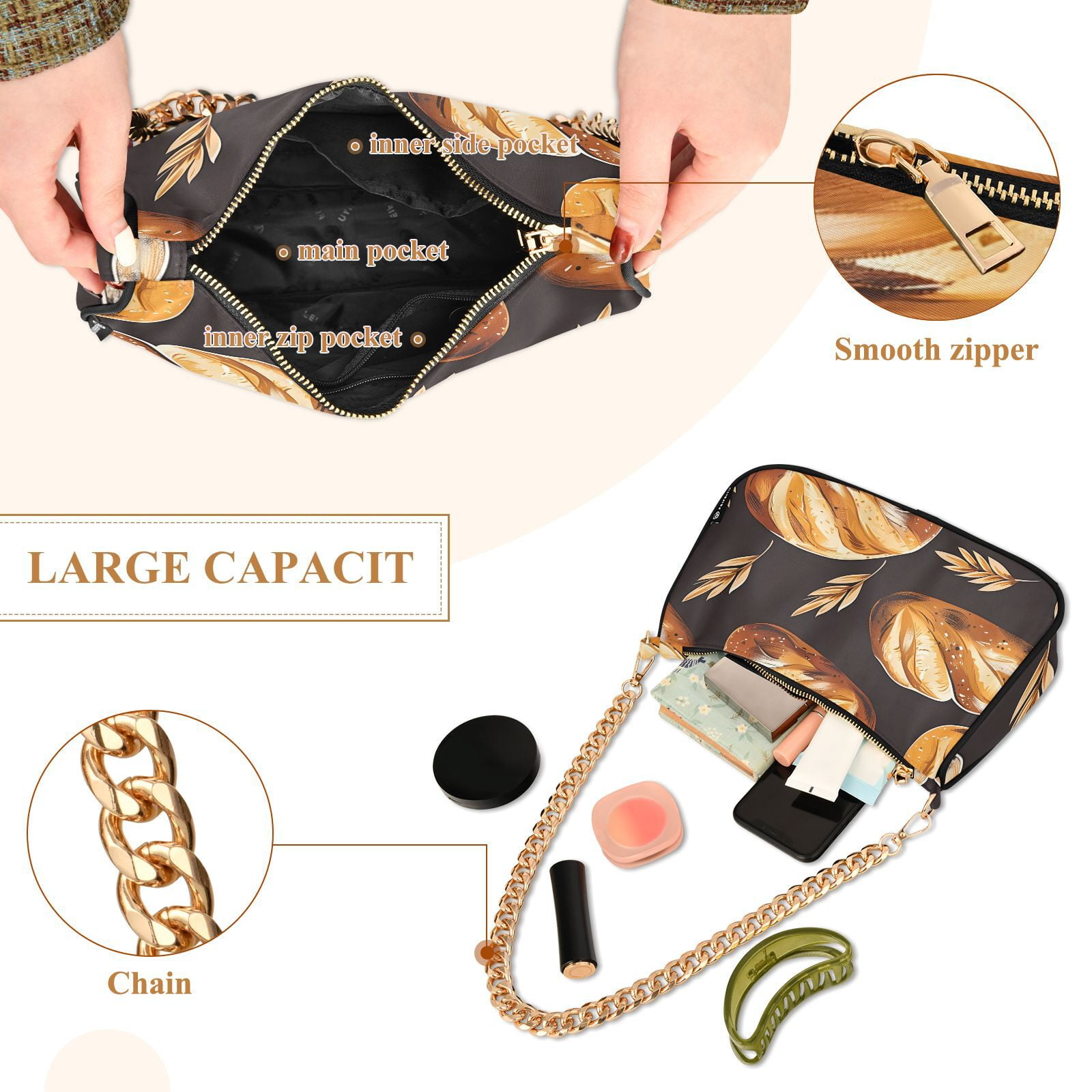 Breads WheatsWomen Small Shoulder Bag Crossbody Tote Hobo Bags Purse Clutch Handbags with Chain Strap for Women