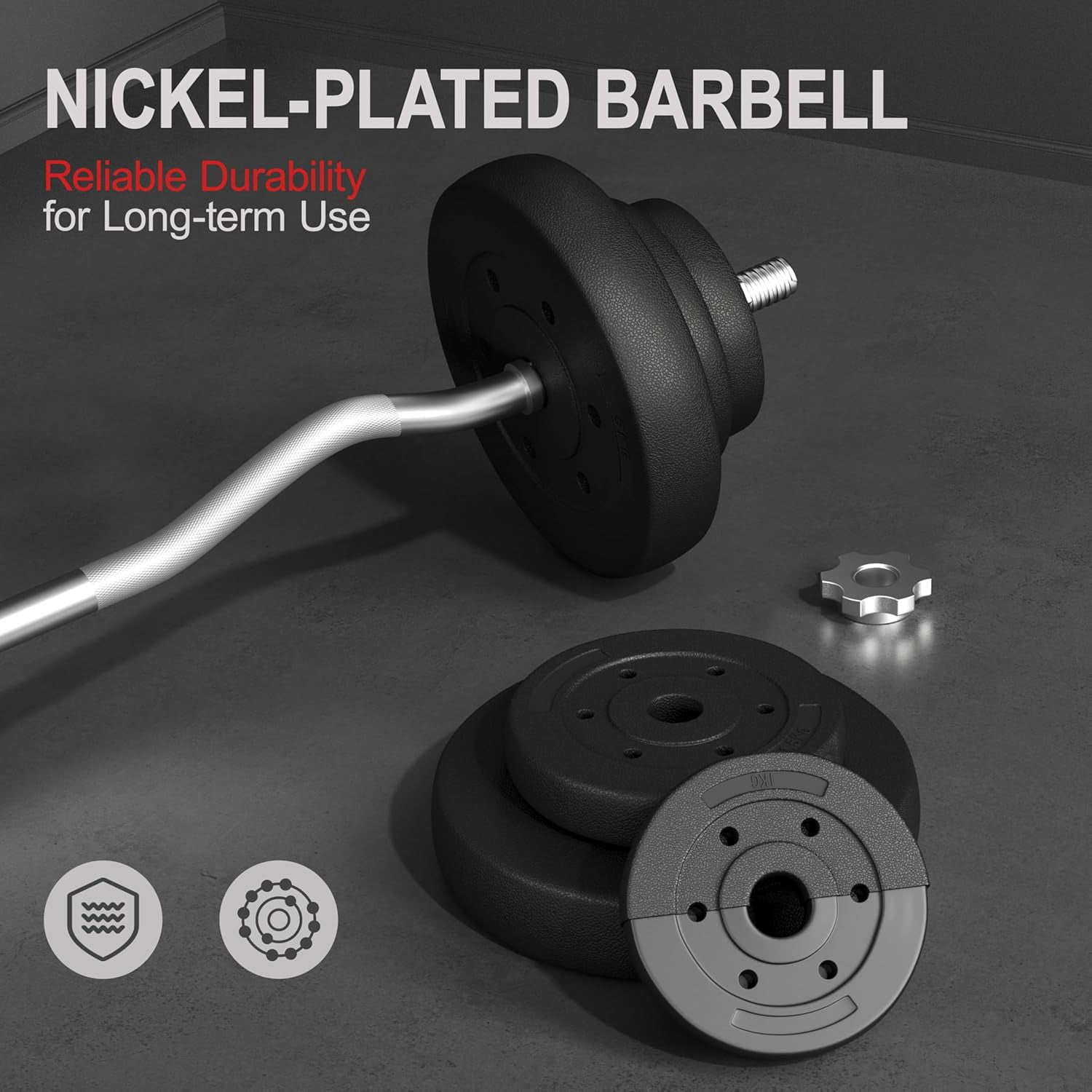 Barbell Set Olympic Curl Bar Weights & 2 Olympic Barbell Clamps Strength Training Bars